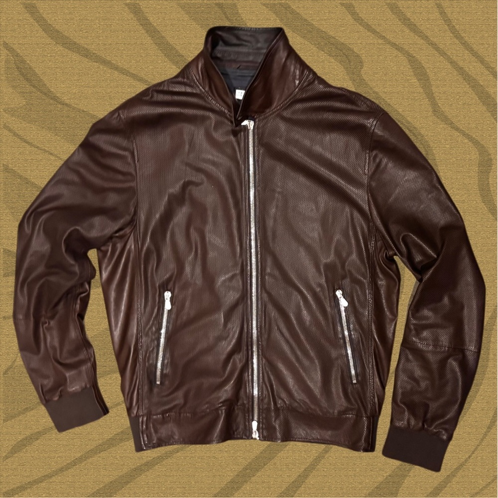 Brunello Cucinelli Deep Brown Leather Perforated Jacket. VERY RARE.